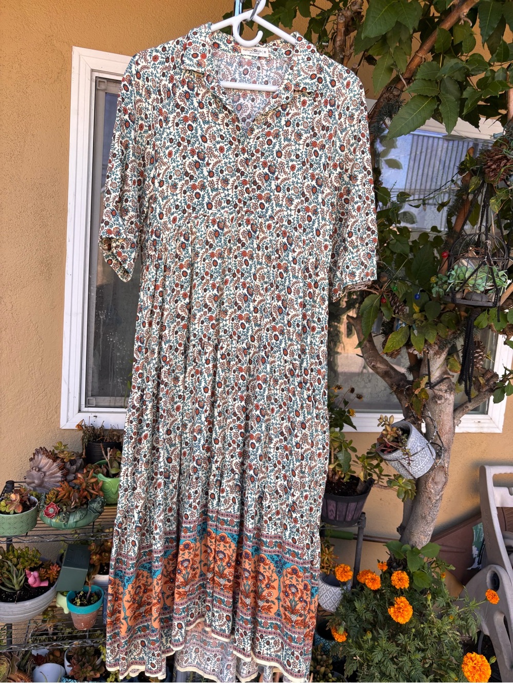 Natural Life Rebecca Midi Dress Floral Print Pockets Size M